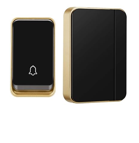 Kit Aurtec noir avec bouton émetteur sans pile et récepteur secteur près d’une porte contemporaine