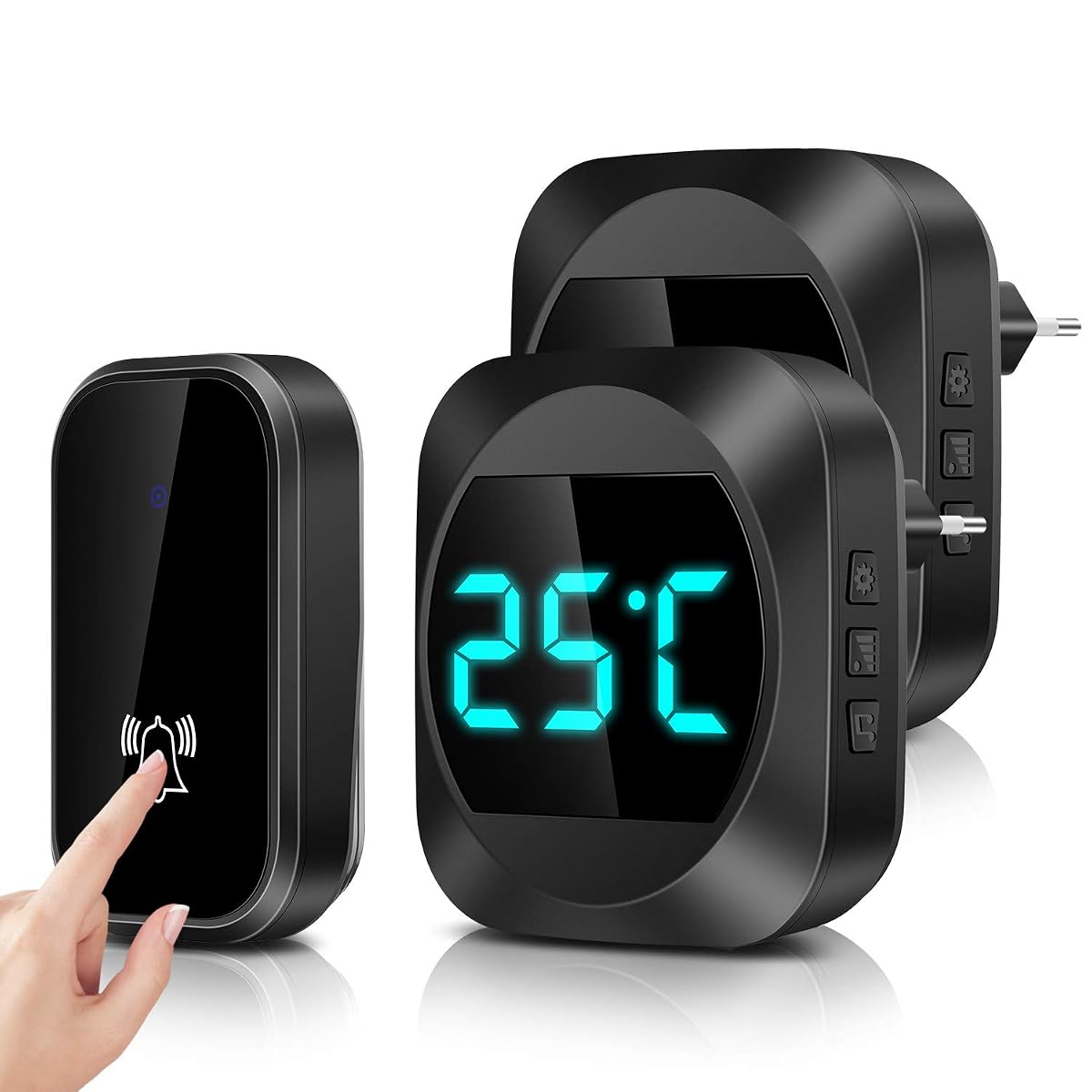 Kit noir Uresmat avec un bouton sans pile et deux récepteurs à écran LED